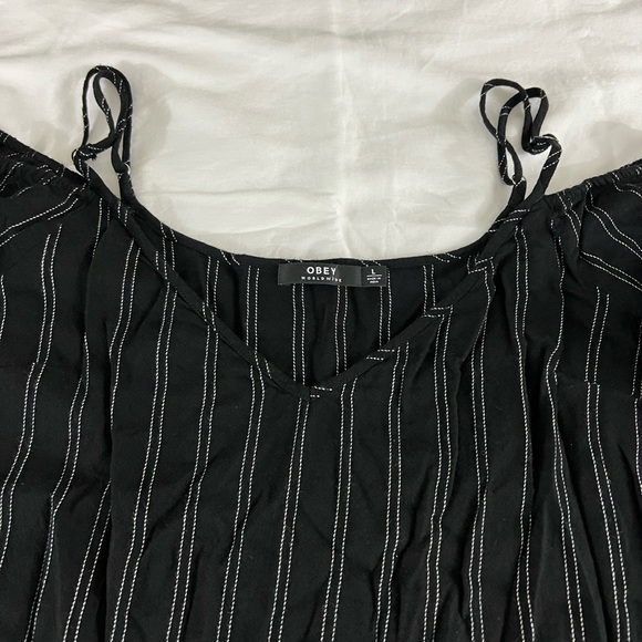 OBEY full sleeve off-the-shoulder top. Black. Size large. Lightly used. - Picture 2 of 6